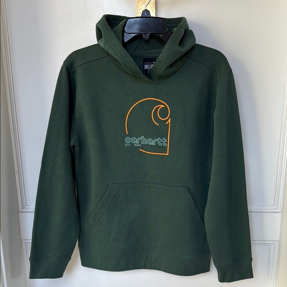 CARHARTT KIDS YOUTH LONG SLEEVE GRAPHIC Hooded SWEATSHIRT Green size Large 14/16 - Picture 2 of 7
